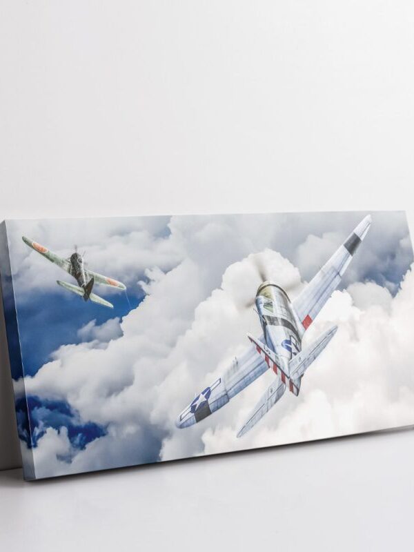 Quadro decorativo aviões caça nas nuvens