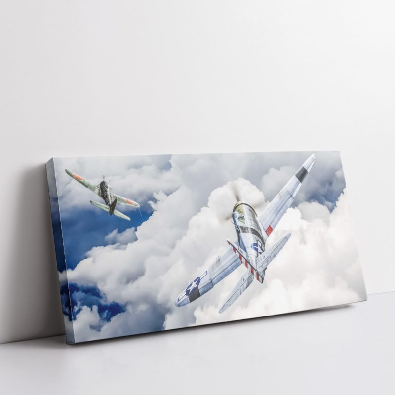 Quadro decorativo aviões caça nas nuvens